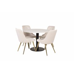 Razzia Dining Table ø106cm - White / Black, Velvet Deluxe Dining Chair - Beige / Brass_4