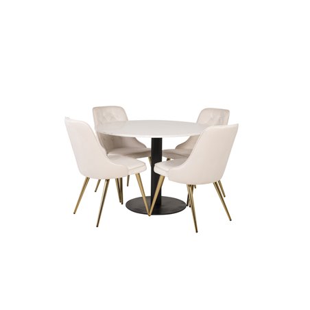 Razzia Dining Table ø106cm - White / Black, Velvet Deluxe Dining Chair - Beige / Brass_4