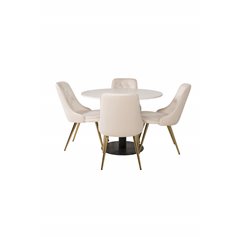 Razzia Dining Table ø106cm - White / Black, Velvet Deluxe Dining Chair - Beige / Brass_4