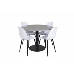 Razzia Dining Table ø106cm - Grey / Black, Polar Plastic Dining Chair - Black Legs / White Plastic_4