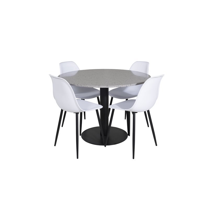 Razzia Dining Table ø106cm - Grey / Black, Polar Plastic Dining Chair - Black Legs / White Plastic_4