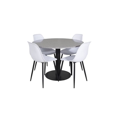 Razzia Dining Table ø106cm - Grey / Black, Polar Plastic Dining Chair - Black Legs / White Plastic_4