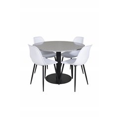 Razzia Dining Table ø106cm - Grey / Black, Polar Plastic Dining Chair - Black Legs / White Plastic_4