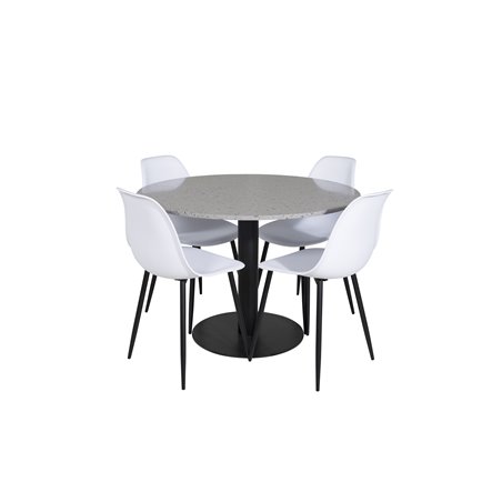 Razzia Dining Table ø106cm - Grey / Black, Polar Plastic Dining Chair - Black Legs / White Plastic_4