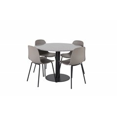 Razzia Dining Table ø106cm - Grey / Black, Arctic Dining Chair - Black Legs - Khaki Plastic_4