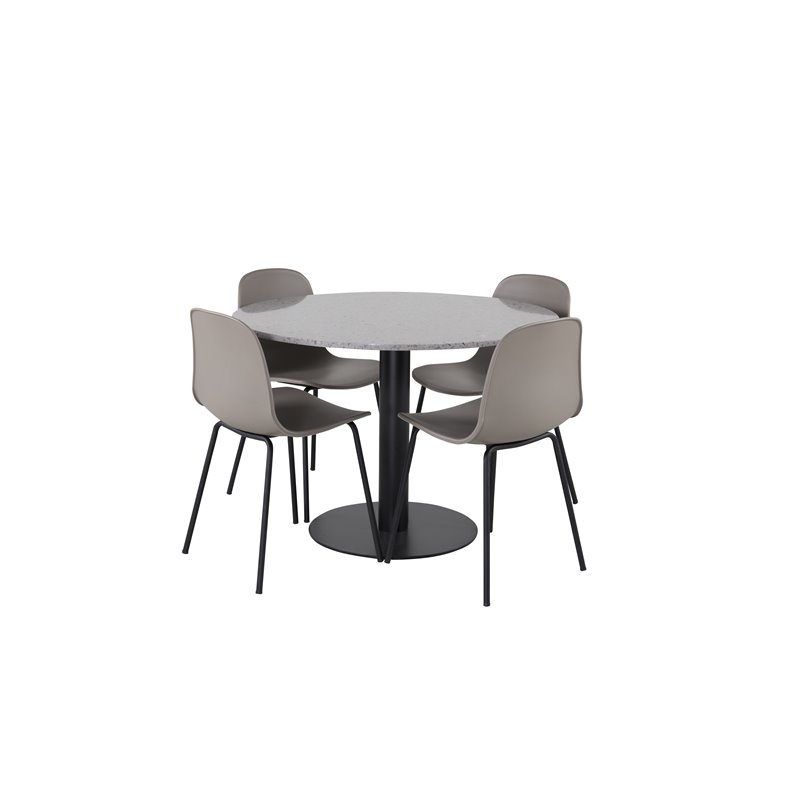 Razzia Dining Table ø106cm - Grey / Black, Arctic Dining Chair - Black Legs - Khaki Plastic_4