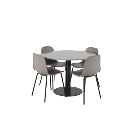Razzia Dining Table ø106cm - Grey / Black, Arctic Dining Chair - Black Legs - Khaki Plastic_4