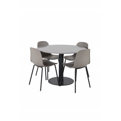 Razzia Dining Table ø106cm - Grey / Black, Arctic Dining Chair - Black Legs - Khaki Plastic_4