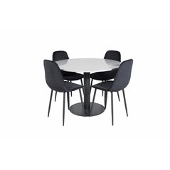 Razzia Dining Table ø106cm - Grey / Black, Polar Diamond Dining Chair - Black Legs - Black Velvet_4