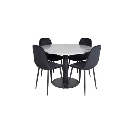 Razzia Dining Table ø106cm - Grey / Black, Polar Diamond Dining Chair - Black Legs - Black Velvet_4
