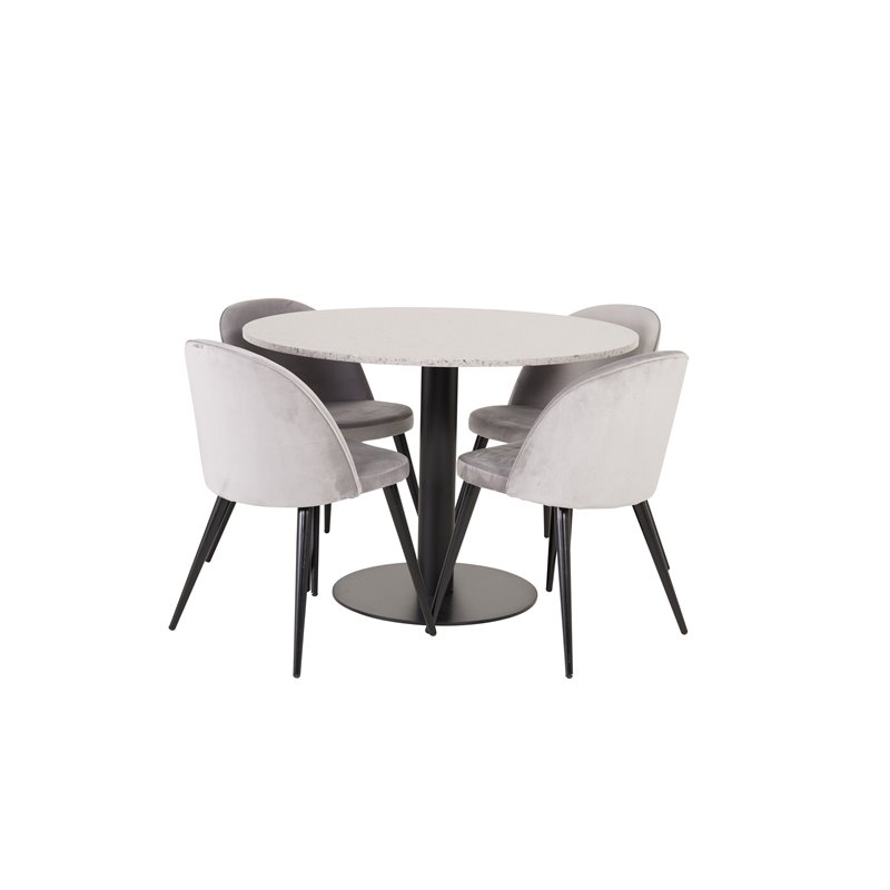 Razzia Dining Table ø106cm - Grey / Black, Velvet Dining Chair - Light Grey / Black_4