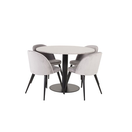 Razzia Dining Table ø106cm - Grey / Black, Velvet Dining Chair - Light Grey / Black_4