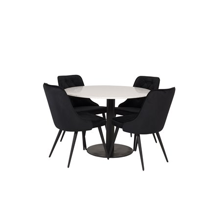Razzia Dining Table ø106cm - White / Black, Velvet Deluxe Dining Chair - Black / Black_4