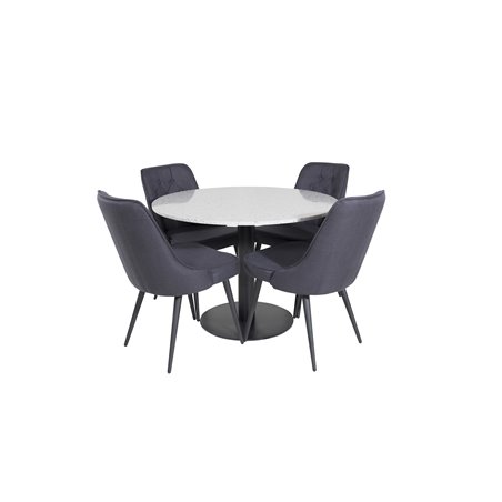 Razzia Dining Table ø106cm - Grey / Black, Velvet Deluxe Dining Chair - Black Legs - Black Fabric_4