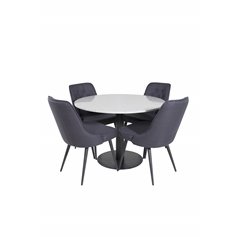 Razzia Dining Table ø106cm - Grey / Black, Velvet Deluxe Dining Chair - Black Legs - Black Fabric_4