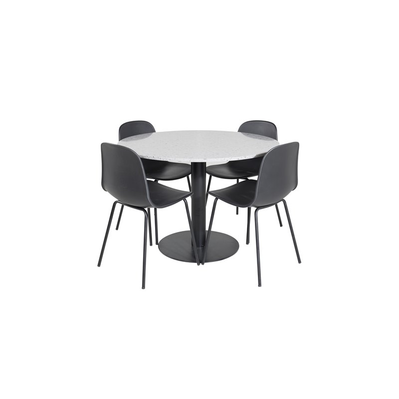 Razzia Dining Table ø106cm - Grey / Black, Arctic Dining Chair - Black Legs - Black Plastic_4