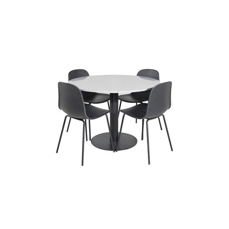 Razzia Dining Table ø106cm - Grey / Black, Arctic Dining Chair - Black Legs - Black Plastic_4