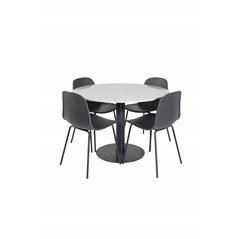 Razzia Dining Table ø106cm - Grey / Black, Arctic Dining Chair - Black Legs - Black Plastic_4