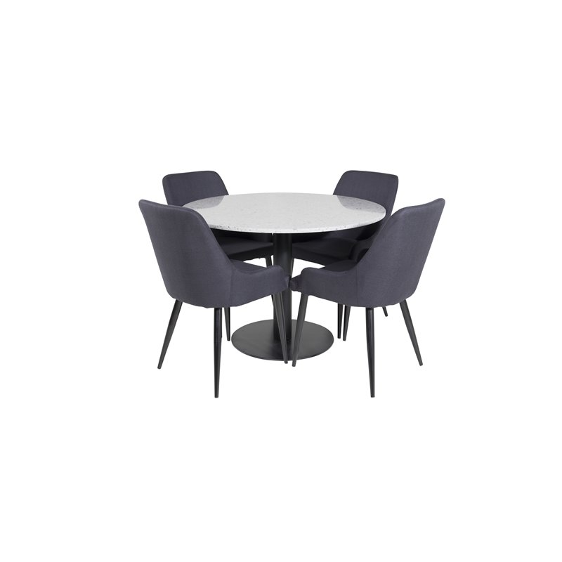 Razzia Dining Table ø106cm - Grey / Black, Plaza Dining Chair - Black Legs - Black Fabric_4