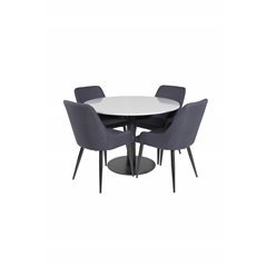 Razzia Dining Table ø106cm - Grey / Black, Plaza Dining Chair - Black Legs - Black Fabric_4