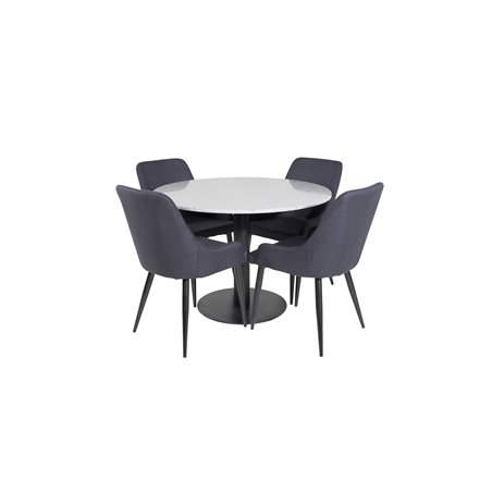 Razzia Dining Table ø106cm - Grey / Black, Plaza Dining Chair - Black Legs - Black Fabric_4