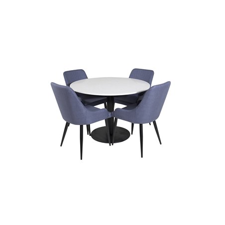 Razzia Dining Table ø106cm - White / Black, Plaza Dining Chair - Black Legs - Blue Fabric_4
