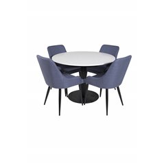 Razzia Dining Table ø106cm - White / Black, Plaza Dining Chair - Black Legs - Blue Fabric_4
