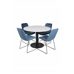 Razzia Dining Table ø106cm - White / Black, Muce Dining Chair - Black Legs - Blue Velvet_4