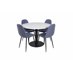 Razzia Dining Table ø106cm - White / Black, Polar Dining Chair - Black Legs - Blue Fabric_4