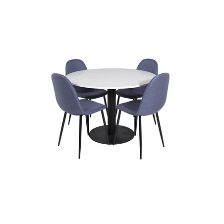 Razzia Dining Table ø106cm - White / Black, Polar Dining Chair - Black Legs - Blue Fabric_4