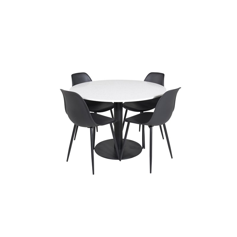 Razzia Dining Table ø106cm - White / Black, Polar Plastic Dining Chair - Black Legs / Black Plastic_4