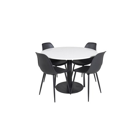 Razzia Dining Table ø106cm - White / Black, Polar Plastic Dining Chair - Black Legs / Black Plastic_4