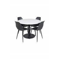 Razzia Dining Table ø106cm - White / Black, Polar Plastic Dining Chair - Black Legs / Black Plastic_4