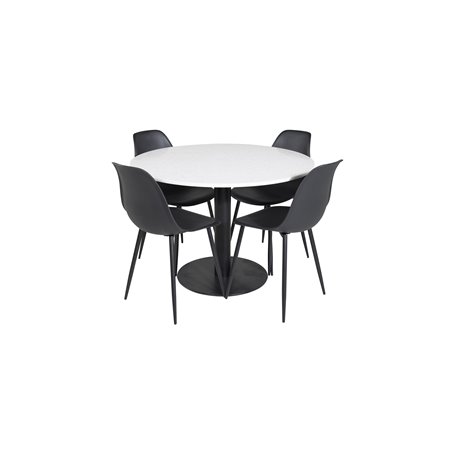 Razzia Dining Table ø106cm - White / Black, Polar Plastic Dining Chair - Black Legs / Black Plastic_4