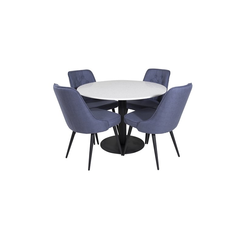 Razzia Dining Table ø106cm - White / Black, Velvet Deluxe Dining Chair - Black Legs - Blue Fabric_4