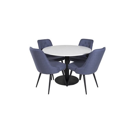 Razzia Dining Table ø106cm - White / Black, Velvet Deluxe Dining Chair - Black Legs - Blue Fabric_4