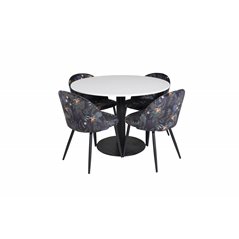 Razzia Dining Table ø106cm - White / Black, Velvet Dining Chair - Black Flower fabric_4