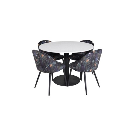 Razzia Dining Table ø106cm - White / Black, Velvet Dining Chair - Black Flower fabric_4