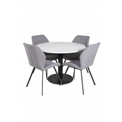 Razzia Dining Table ø106cm - White / Black, Gemma  Dining Chair - Black Legs - Grey Fabric_4