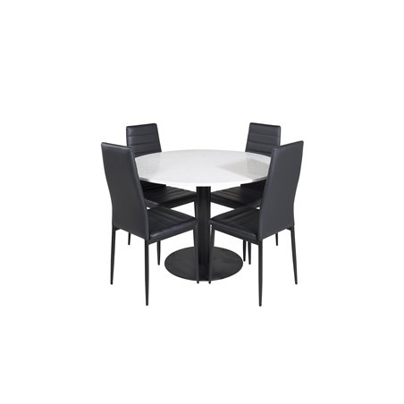 Razzia Dining Table ø106cm - White / Black, Slim High Back Dining Chair - Black Legs - Black PU_4