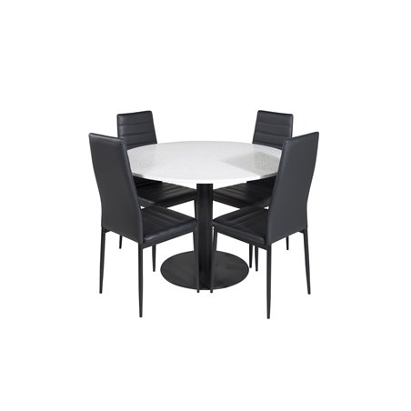 Razzia Spisebord ø106cm - Hvid / Sort, Slank Spisebordsstol med høj ryg - Sorte Ben - Sort PU_4