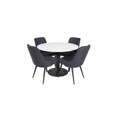 Razzia Dining Table ø106cm - White / Black, Velvet Deluxe Dining Chair - Black Legs - Black Fabric_4