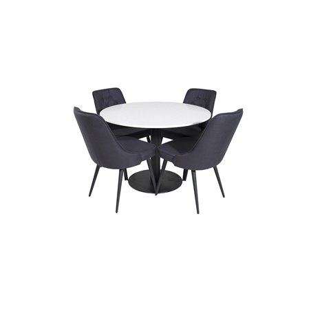 Razzia Dining Table ø106cm - White / Black, Velvet Deluxe Dining Chair - Black Legs - Black Fabric_4