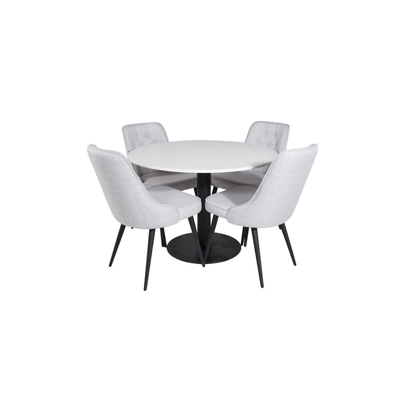 Razzia Dining Table ø106cm - White / Black, Velvet Deluxe Dining Chair - Black Legs - Light Grey Fabric_4