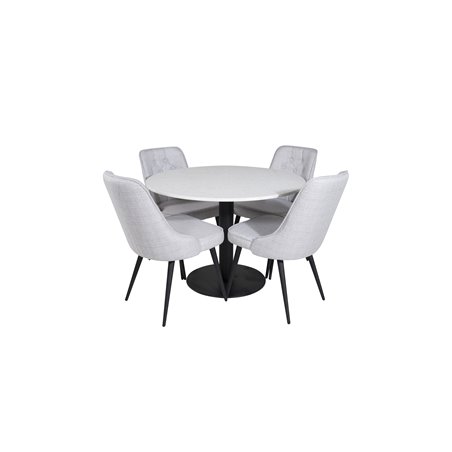 Razzia Dining Table ø106cm - White / Black, Velvet Deluxe Dining Chair - Black Legs - Light Grey Fabric_4