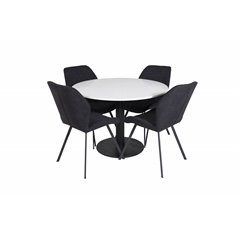 Razzia Dining Table ø106cm - White / Black, Gemma Dining Chair - Black Legs - Black Fabric_4