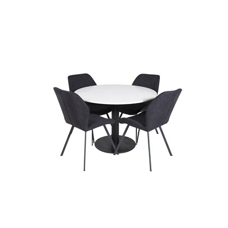 Razzia Dining Table ø106cm - White / Black, Gemma Dining Chair - Black Legs - Black Fabric_4