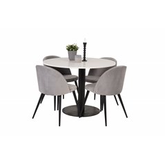 Razzia Dining Table ø106cm - White / Black, Velvet Dining Chair - Light Grey / Black_4
