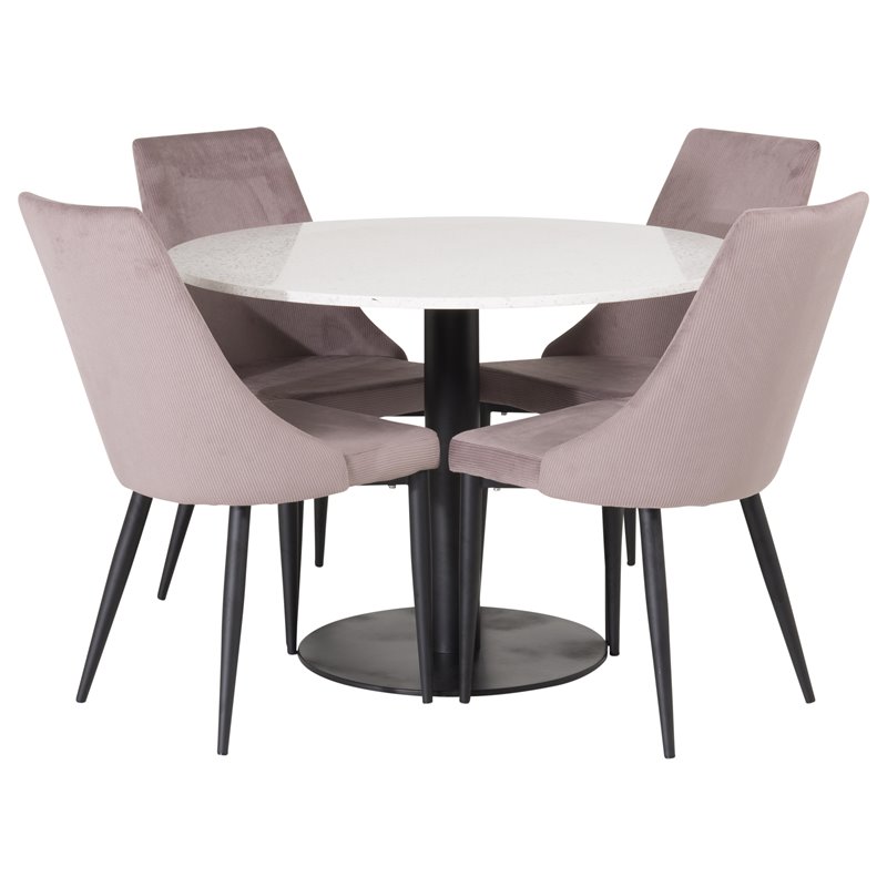 Razzia Dining Table ø106cm - White / Black, Leone Dining Chair - Pink / Black_4