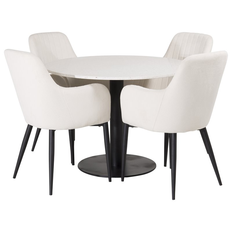 Razzia Dining Table ø106cm - White / Black, Comfort Dining Chair - Beige / Black_4